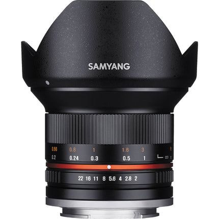 Samyang 12mm f/2.0 NCS CS Lente para Fujifilm Montura X Apertura f/2.0 a f/22 con Parasole y Estuche