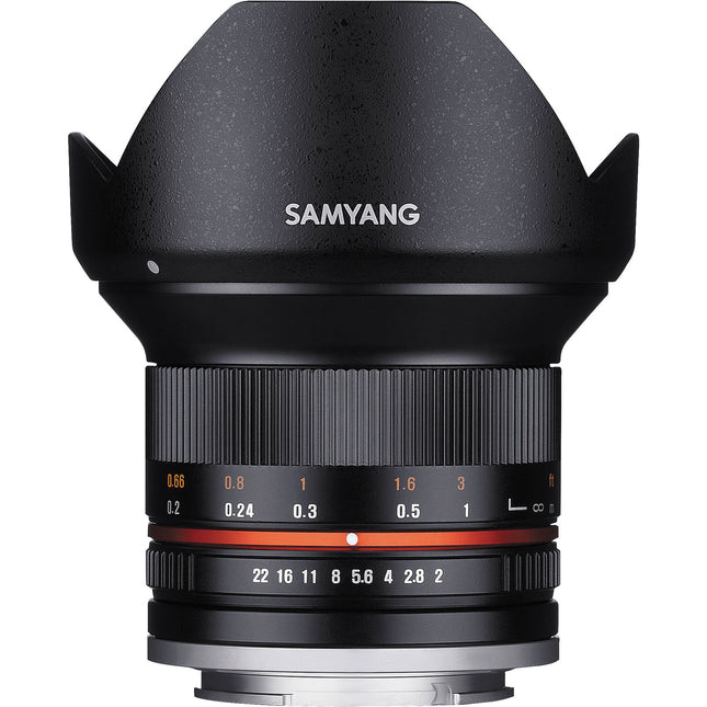 Samyang 12mm f/2.0 NCS CS Lente para Fujifilm Montura X Apertura f/2.0 a f/22 con Parasole y Estuche