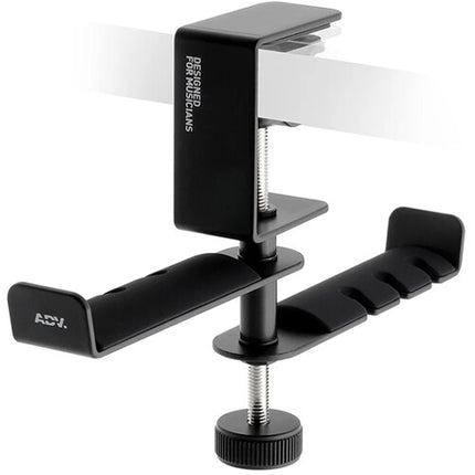 ADV. Soporte Doble para Auriculares con Suspensión y Rotación 360º Negro