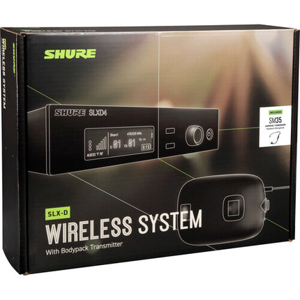 Shure SLXD14/SM35 Sistema Micrófono Inalámbrico de Diadema Cardioide 330 pies alcance 1760 frecuencias automáticas