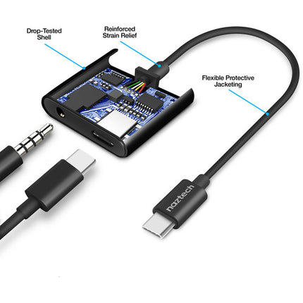 Naztech Adaptador USB Tipo C Audio y Carga con Cable de 5 pulgadas