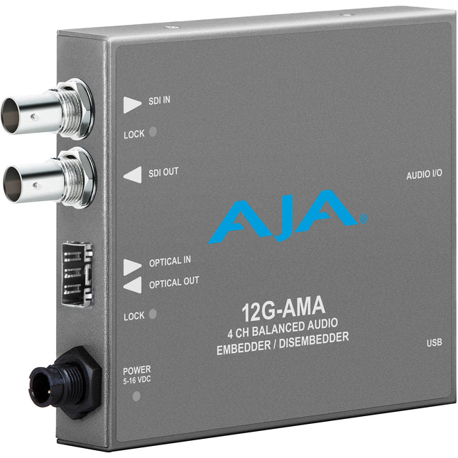 AJA 12G-AMA Incrustador Extractor de Audio Balanceado SDI 12G con Fibra 4 Canales XLR DCI 4K60