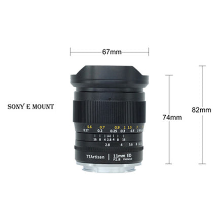 TTArtisan 11mm f/2.8 Objetivo Fisheye para Sony E Full Frame 6.7 pulgadas enfoque mínimo