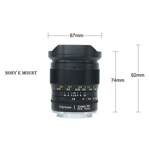 TTArtisan 11mm f/2.8 Objetivo Fisheye para Sony E Full Frame 6.7 pulgadas enfoque mínimo