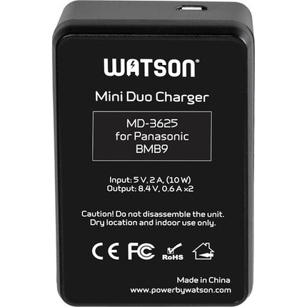 Watson Mini Duo Cargador para Baterías Panasonic BMB9 con Pantalla LCD y Adaptador USB