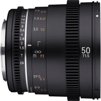 Samyang 50mm T1.5 VDSLR MK2 Objetivo Cine Full Frame con Tapas y Parasol
