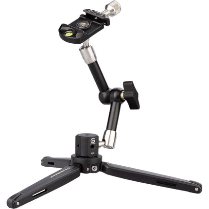 ProMediaGear TR01 Mini trípode con brazo de fricción 7" y abrazadera QR tipo Arca 40mm capacidad 5 lb