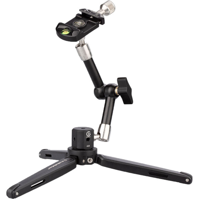 ProMediaGear TR01 Mini trípode con brazo de fricción 7" y abrazadera QR tipo Arca 40mm capacidad 5 lb