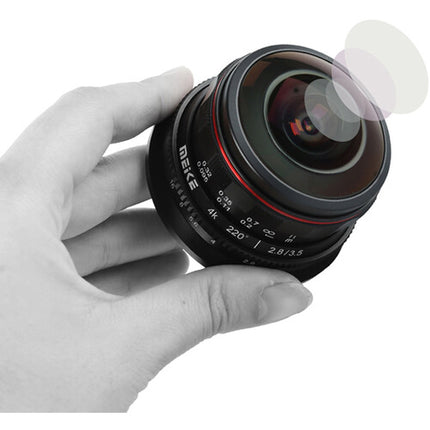 Meike 3.5mm f/2.8 Lente Ojo de Pez Ultra Gran Angular Micro Cuatro Tercios 7mm 3.5mm enfoque manual