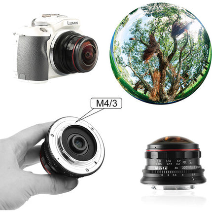 Meike 3.5mm f/2.8 Lente Ojo de Pez Ultra Gran Angular Micro Cuatro Tercios 7mm 3.5mm enfoque manual