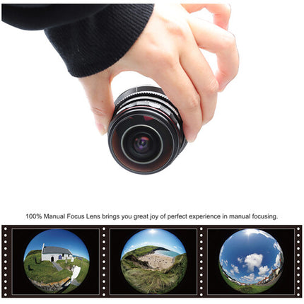 Meike 3.5mm f/2.8 Lente Ojo de Pez Ultra Gran Angular Micro Cuatro Tercios 7mm 3.5mm enfoque manual