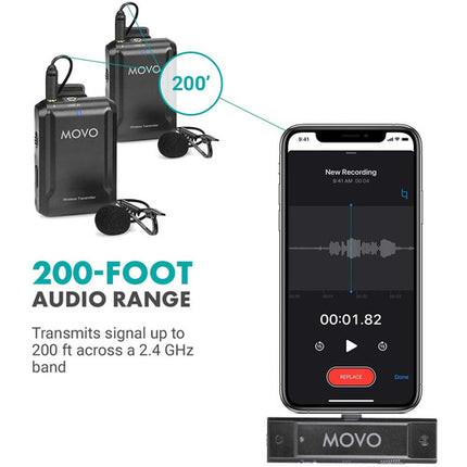 Movo Photo EDGE-UC-DUO Sistema de Micrófono Lavalier Inalámbrico Digital 2 Canales USB-C para Smartphones Android