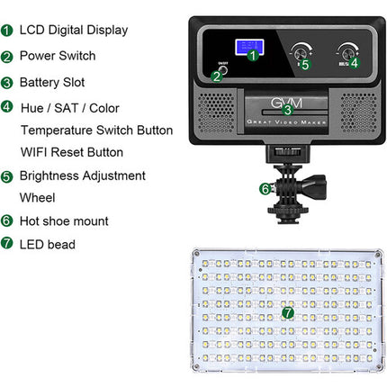 GVM RGB-10S Luz de Video LED RGB para Cámara Control Wi-Fi 2000-5600K 10W Batería NP-F550