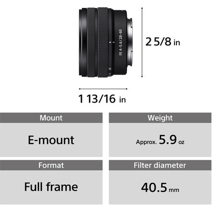 Sony FE 28-60mm f4-5.6 Lente E-Mount Full Frame con enfoque interno