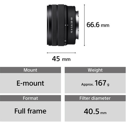 Sony FE 28-60mm f4-5.6 Lente E-Mount Full Frame con enfoque interno
