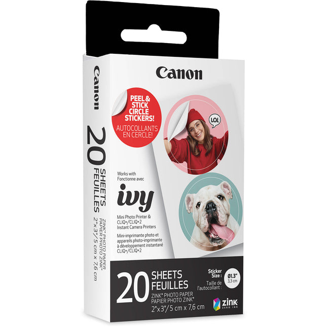 Canon ZINK Papel de Stickers Circulares 1.3 Pulgadas 20 Hojas