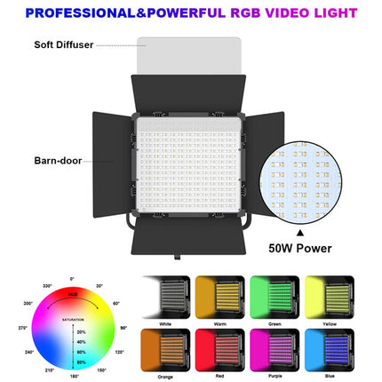 GVM 50RS Panel LED RGB Luz 1100 Lux 5600K Control Bluetooth 4-Direcciones