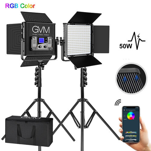 GVM 50RS Panel LED RGB con 2 luces 1100 Lux 13.4x12.7 pulgadas y estuche