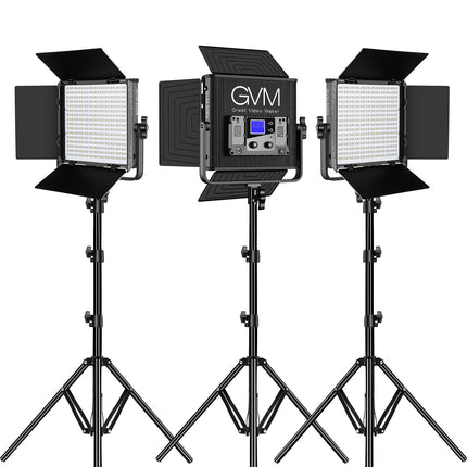 GVM 50RS Panel LED RGB Kit de 3 luces 1100 Lux 13.4x12.7" con soporte estuche y filtros