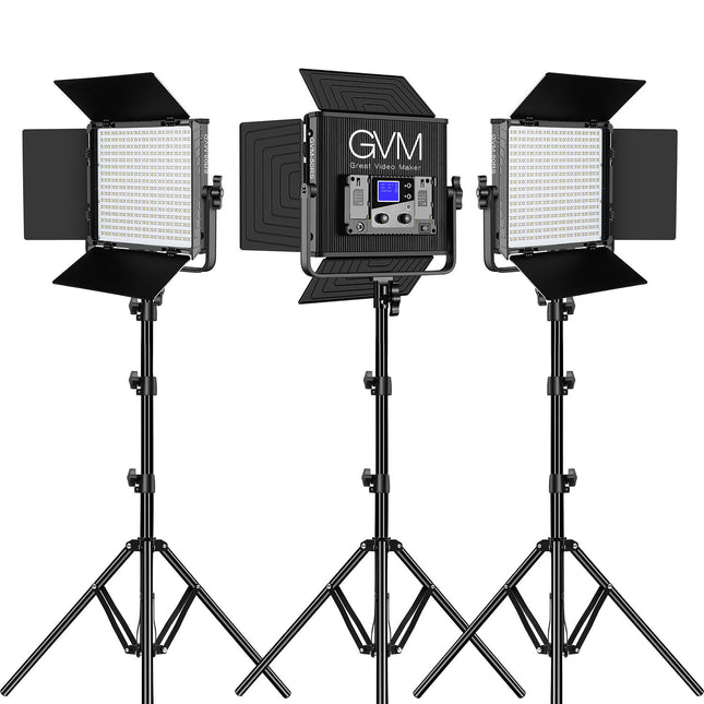 GVM 50RS Panel LED RGB Kit de 3 luces 1100 Lux 13.4x12.7" con soporte estuche y filtros