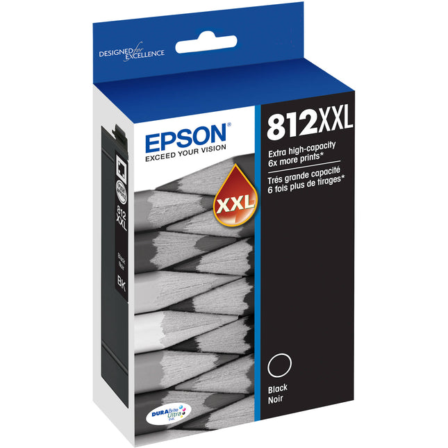 Cartucho de Tinta Epson T812 Negro Extra Alta Capacidad para Impresoras WorkForce Pro WF-7820 y WF-7840 con Sensormatic