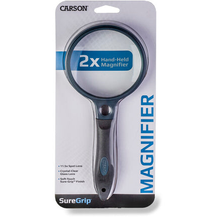 Carson SureGrip Lupa con Aumento 2x y Lente Spot 10x con Mango Suave