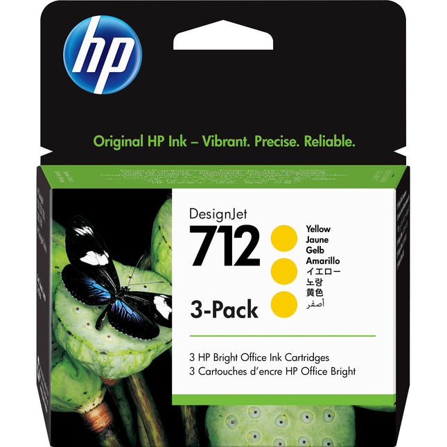 Cartucho de Tinta Amarilla HP 712 Capacidad Estándar 3 Unidades para Plotters DesignJet