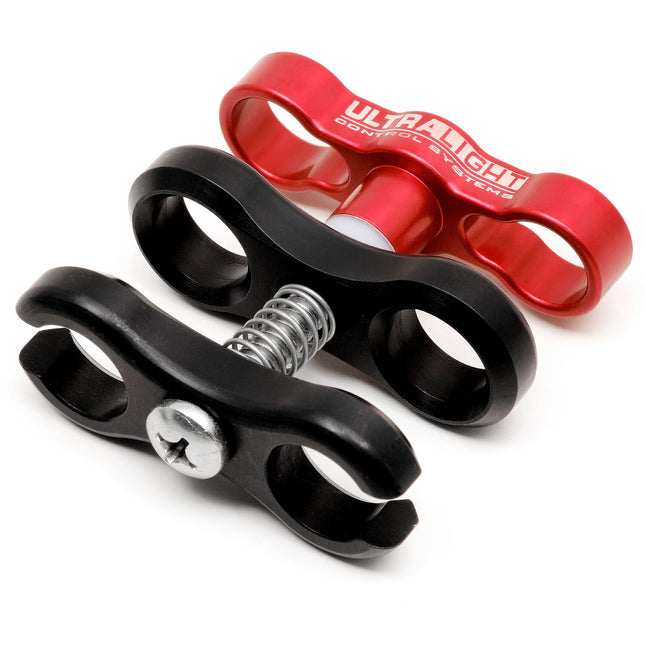 Ultralight Ball Clamp con T-Knob rojo anodizado y 1.5 pulgadas centro a centro
