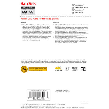 SanDisk 512GB microSDXC UHS-I para Nintendo Switch velocidad 100MB/s clase 10