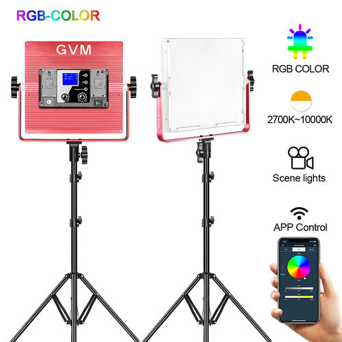 GVM RGB LED Panel de Luz Suave para Video Kit R50R288-2L 12x12" 2800-10000K