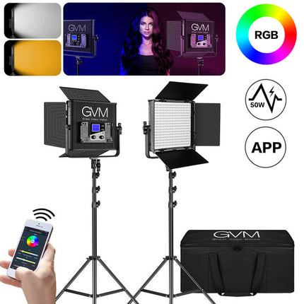 GVM 50RS Panel LED RGB con 2 luces 1100 Lux 13.4x12.7 pulgadas y estuche