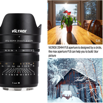 Viltrox PFU RBMH 20mm f1.8 ASPH Objetivo Nikon Z con diafragma 14 hojas y distancia mínima 24 cm