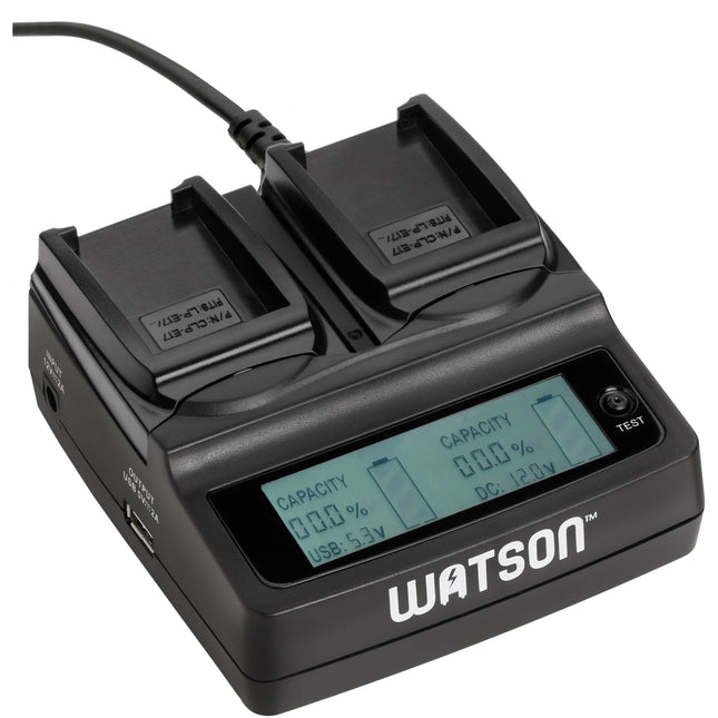 Watson Duo Cargador LCD para batería Canon LP-E17 con adaptador 12 VDC coche