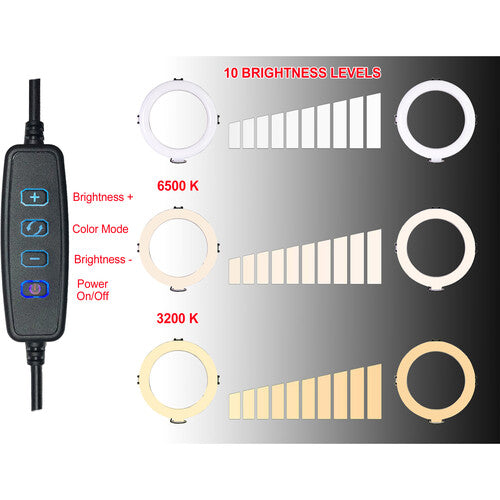 Vidpro Kit de Luz Anular LED Bi-Color 6 Pulg 10 Niveles de Brillo 3200-5600K
