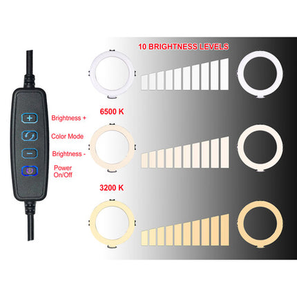 Vidpro Anillo LED Bicolor 8" Kit con Trípode de Mesa y Cabezal Ajustable 10 Niveles de Color 3200-5600K USB