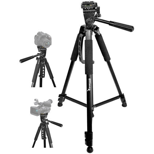 Ultimaxx UM-TR60BK trípode de aluminio 60 pulgadas altura máxima con cabeza 3 vías y liberación rápida negro