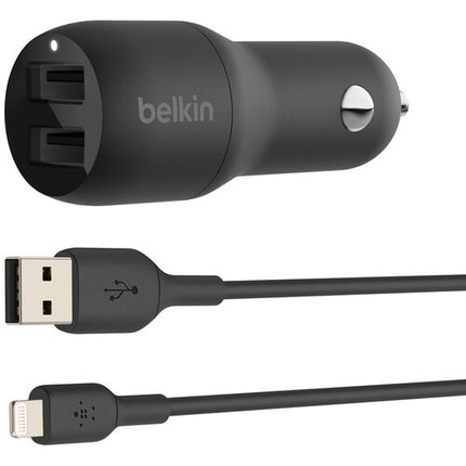 Cargador de coche Belkin Boost Charge 24W doble USB con cable USB-A Lightning
