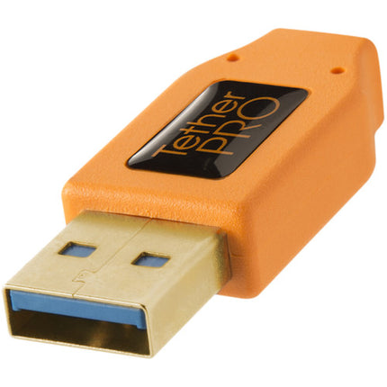 Tether Tools Cable USB 3.0 Tipo A a Micro USB ángulo recto 15 pies 5 Gb/s naranja
