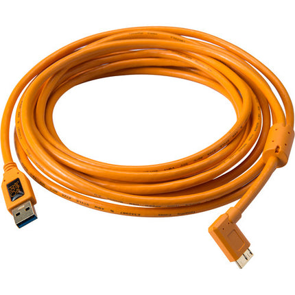 Tether Tools Cable USB 3.0 Tipo A a Micro USB ángulo recto 15 pies 5 Gb/s naranja