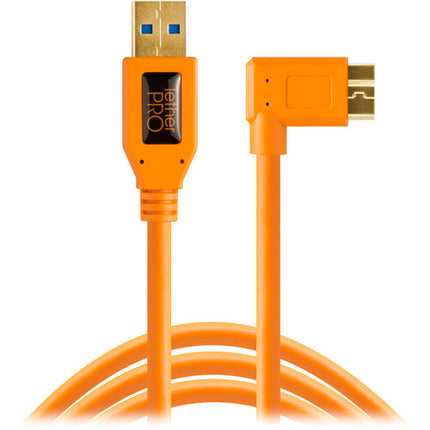 Tether Tools Cable USB 3.0 Tipo A a Micro USB ángulo recto 15 pies 5 Gb/s naranja