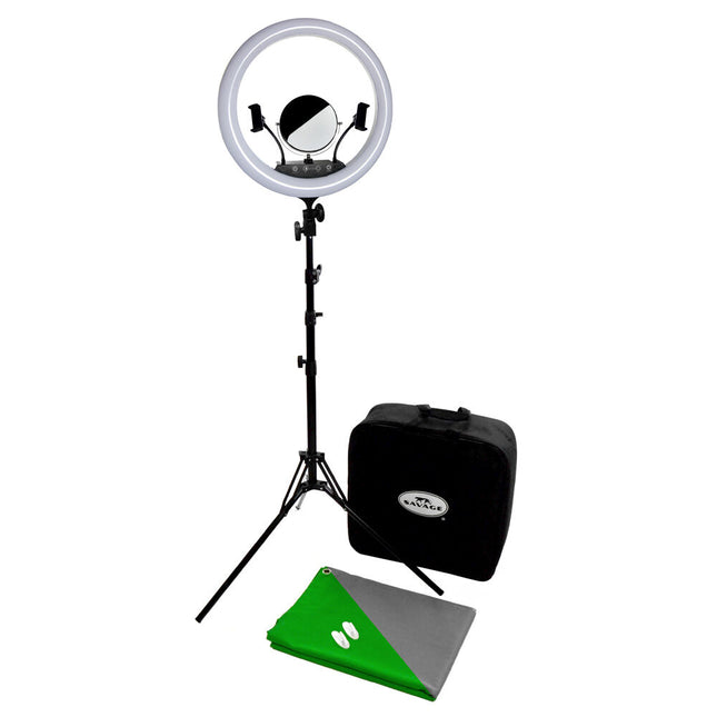 Savage Vlogger Kit de Iluminación Anular LED Bicolor 17" con Soporte y Fondo Reversible 5 x 7'