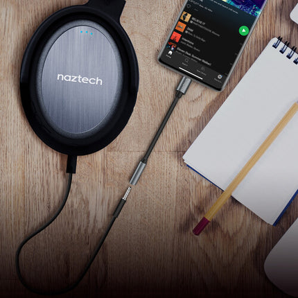 Naztech Adaptador de audio USB Tipo-C a 3.5mm 5 Pulgadas Ultra Flexible