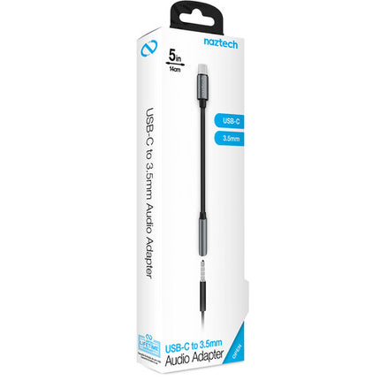 Naztech Adaptador de audio USB Tipo-C a 3.5mm 5 Pulgadas Ultra Flexible