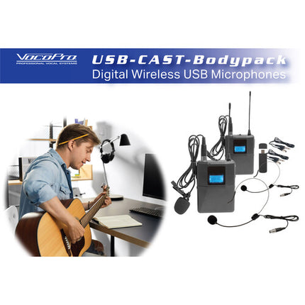 VocoPro USB-CAST-BODYPACK Sistema de micrófonos inalámbricos USB 2 x bodypack 2 x micrófonos con cable instrumento