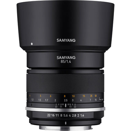 Samyang MF 85mm f1.4 WS Mk2 Objetivo Manual para Nikon F con Capucha y Tapas