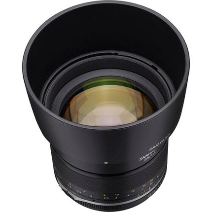 Samyang MF 85mm f1.4 WS Mk2 Objetivo Manual para Nikon F con Capucha y Tapas