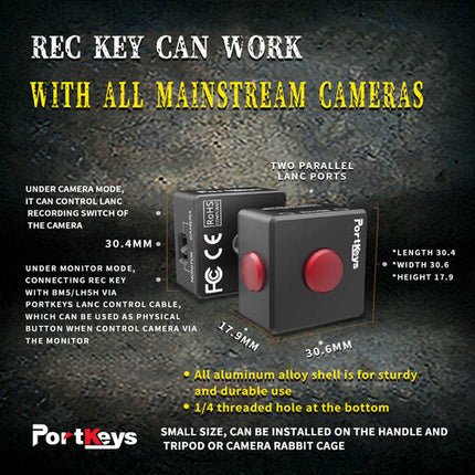 PORTKEYS REC KEY Controlador LANC para Cámaras Cable Enrollado Montura 1/4 20