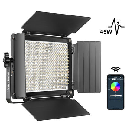 GVM 1000D Panel LED RGB para estudio 6000 Lux 12.5x12.5 pulgadas con barndoor y estuche