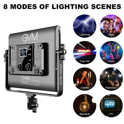 GVM 1000D Panel LED RGB para estudio 6000 Lux 12.5x12.5 pulgadas con barndoor y estuche