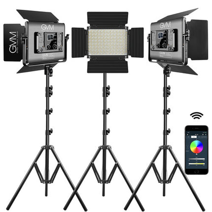 GVM 1000D RGB Panel LED Iluminación Kit 3 Luces 6000 Lux 12.5 Pulgadas